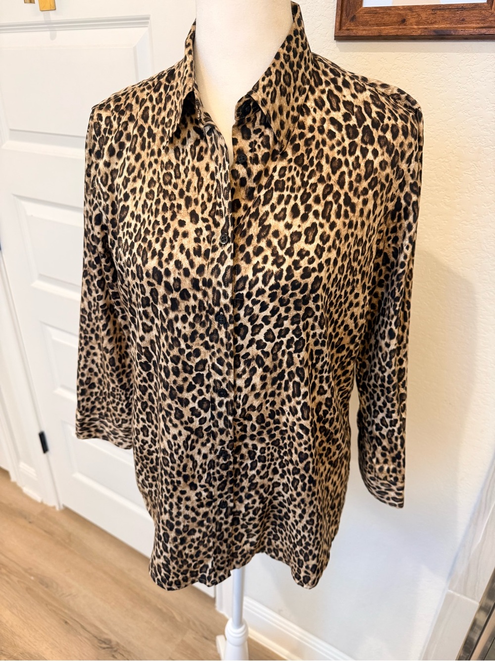 Ralph Lauren Women’s Leopard Print Button-Up Blouse – Tan/Black